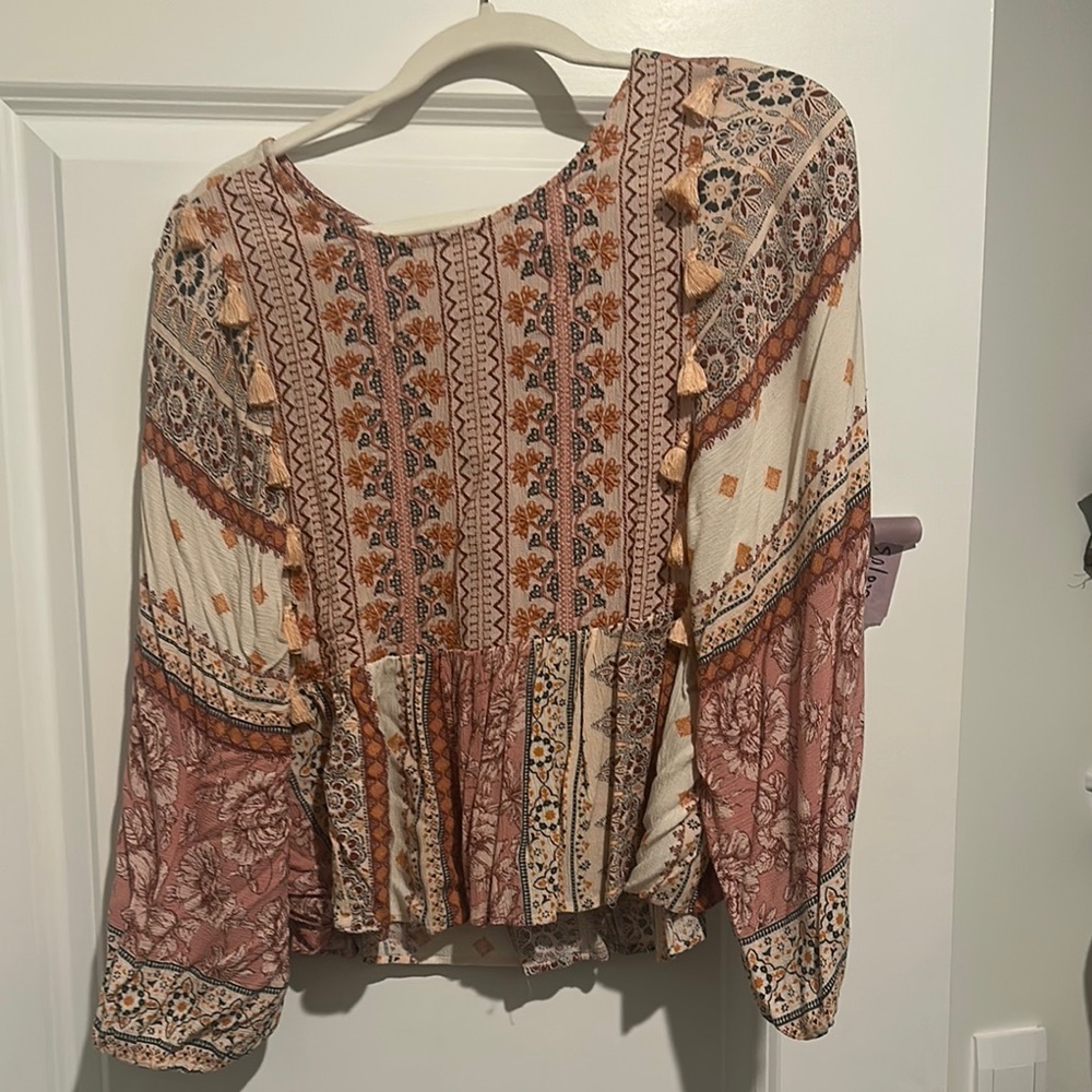 American Eagle Outfitters Orange Ruffled Peplum Blouse